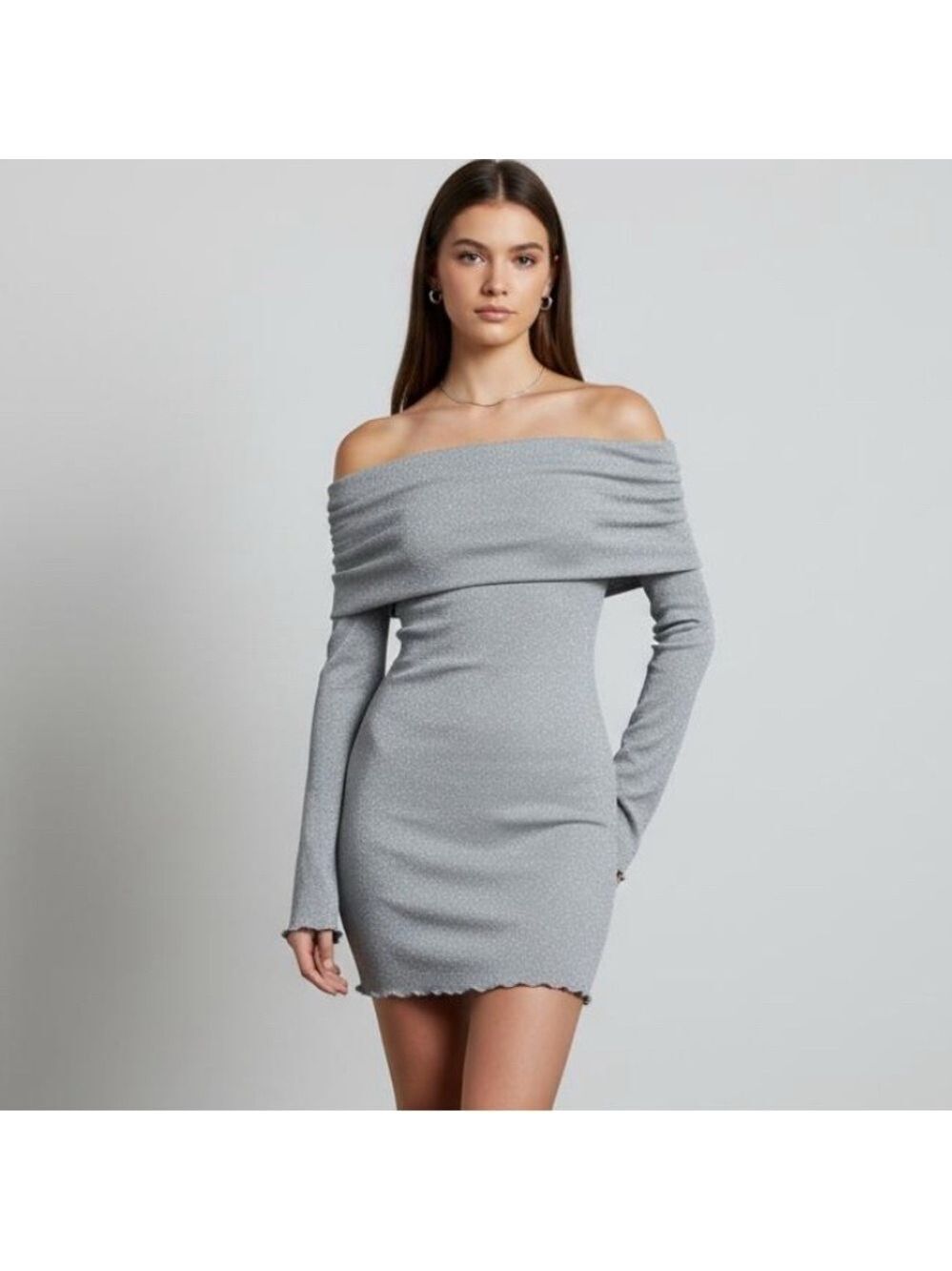 Zara Off The Shoulder Foldover Sweater Mini Dress w Lurex holidays party club L